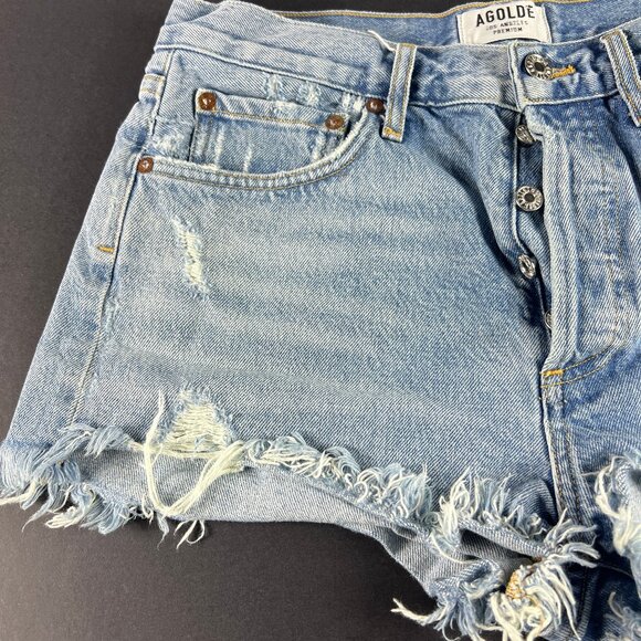 AGOLDE Jean Shorts Women's 31* Parker Mid Rise Blue Cut Off Denim Jorts Tag 27 - Picture 2 of 16